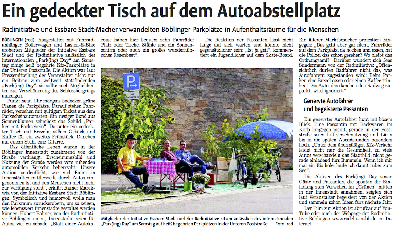 Parking Day BB Kreiszeitung 23 Sept 2015